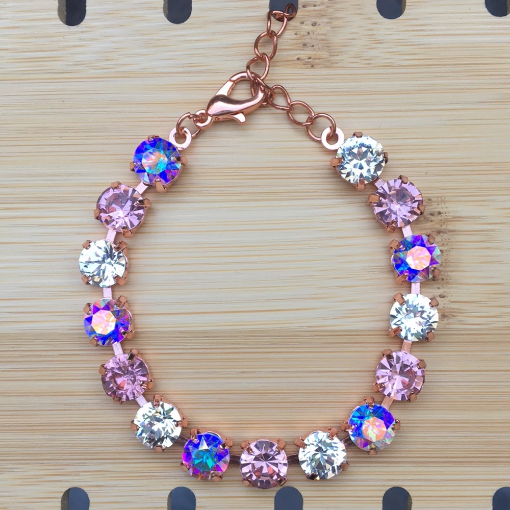 Rose + Aurora Borealis Crystal Tennis Bracelet